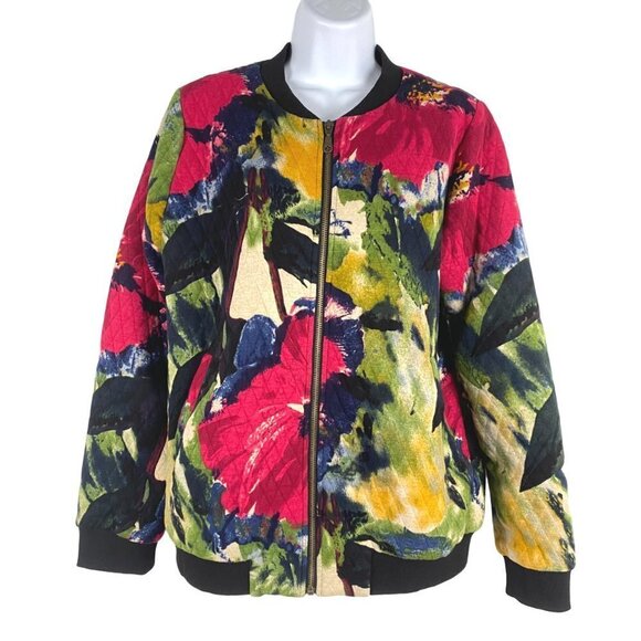 Soft Surroundings Floribella Bomber Jacket Large Quilted Floral Zip‎ CJ-1223 - Picture 1 of 9